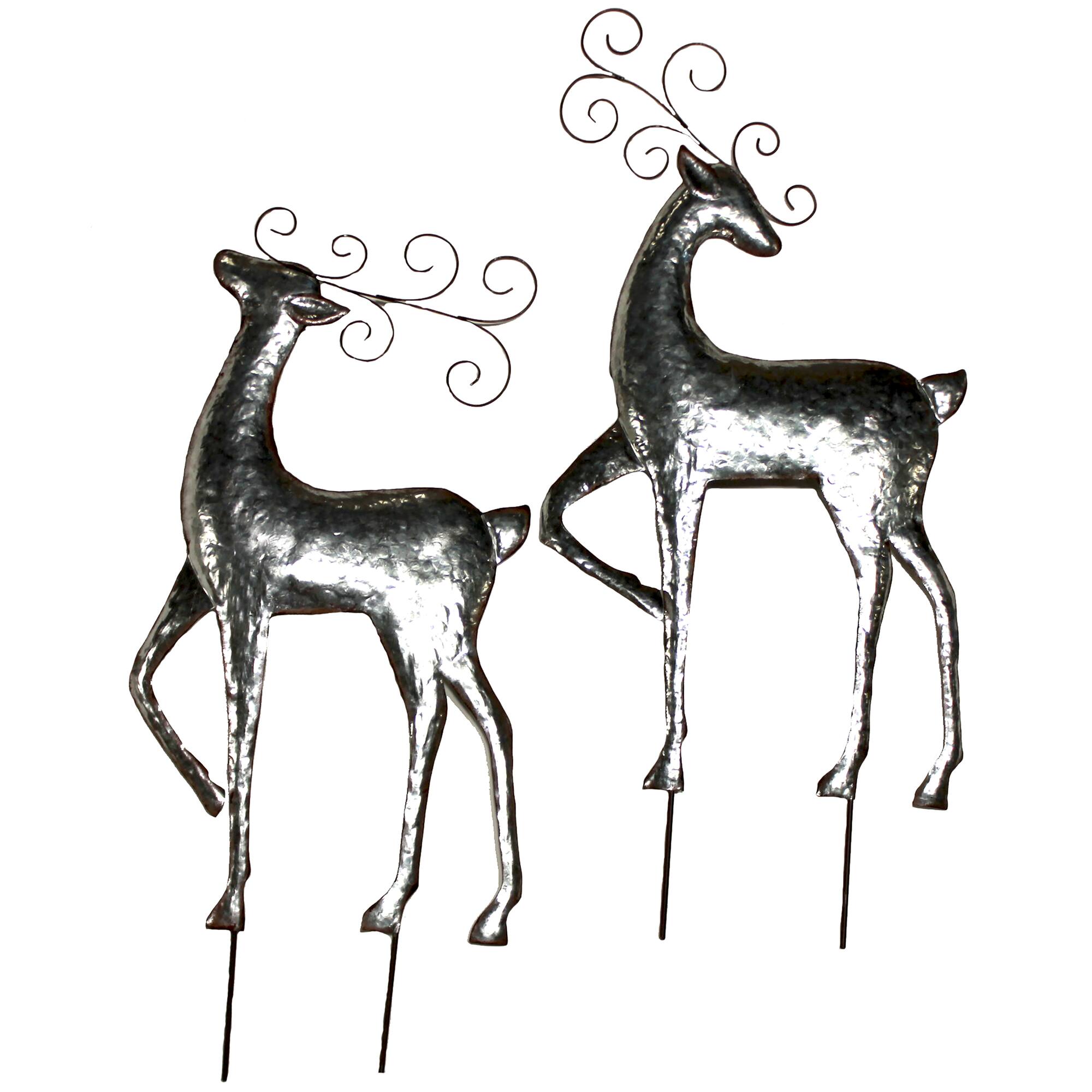 29" Christmas Reindeer Shiny Silver Galvanized Metal Yard Stakes, 2ct.